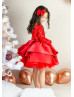 Red Sequins Satin Christmas Party Flower Girl Dress